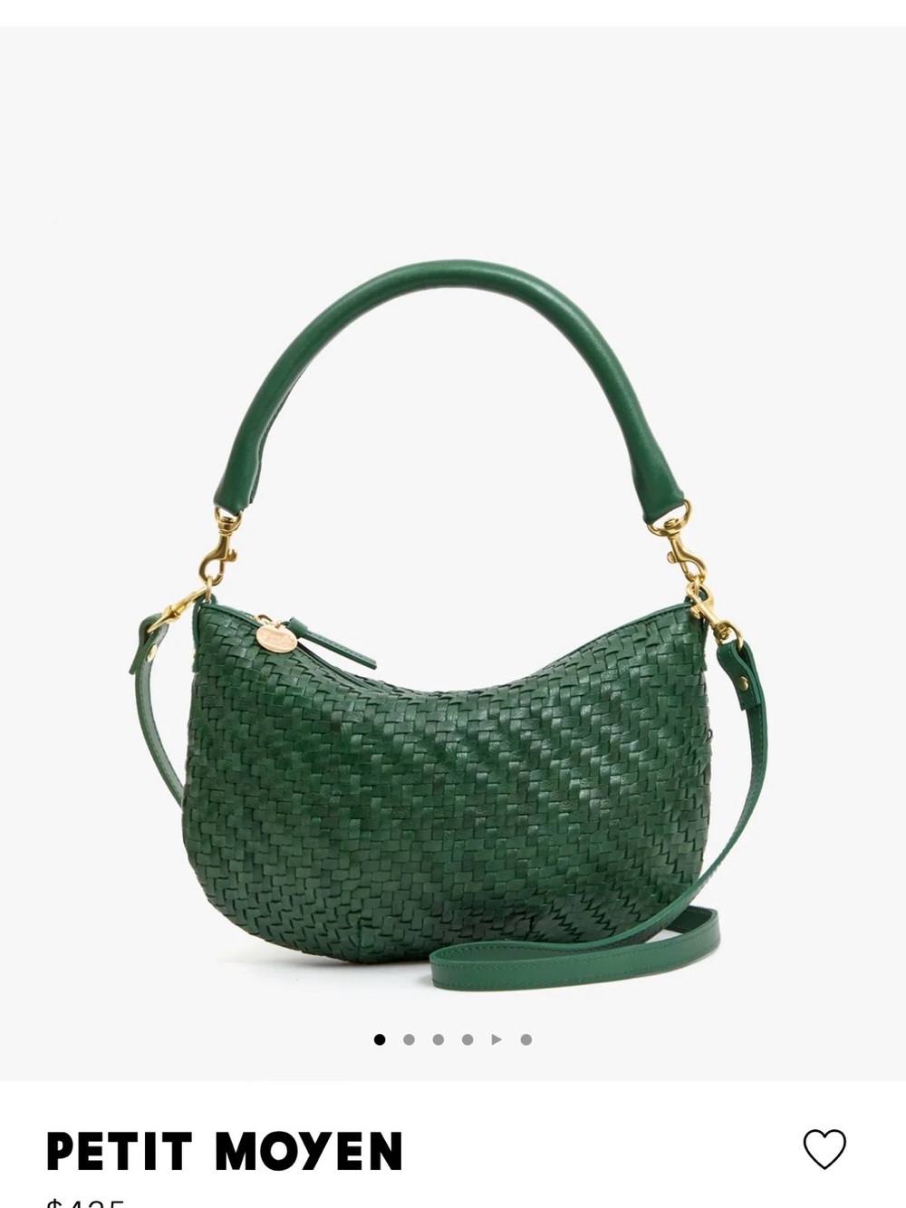 Clare V Evergreen Petit Moyen Woven Leather Shoulder Bag with Gold Hardware